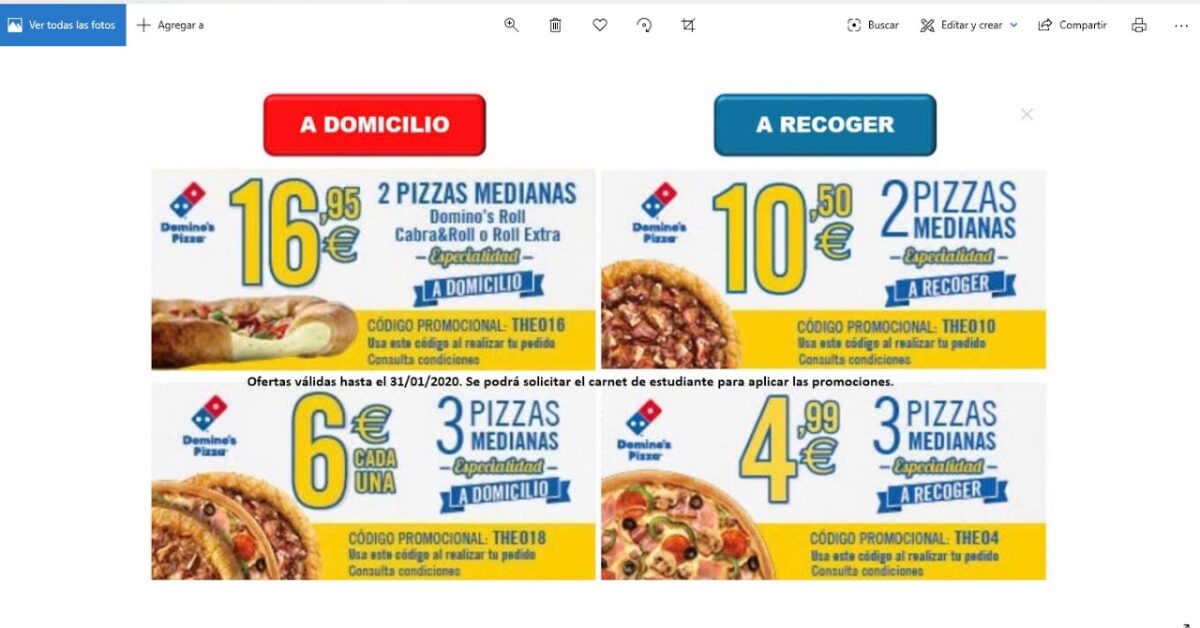 Dominos ofertas a a domicilio hoy